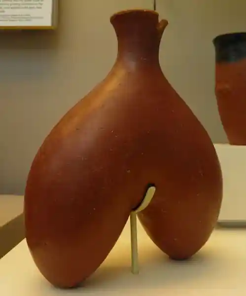 Single-neck double flask container representing breasts
